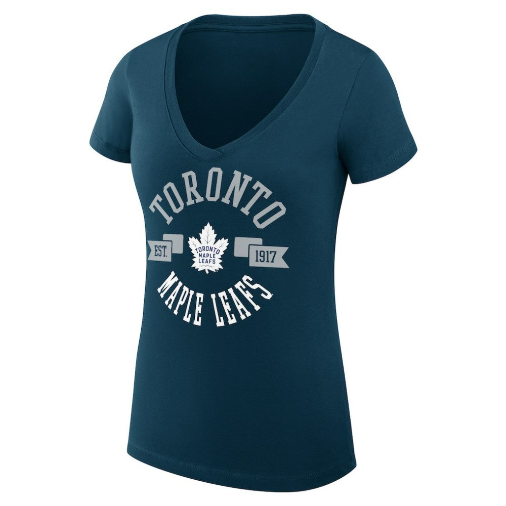 Toronto Maple Leafs G-III 4Her by Carl Banks Women's Super-Slim Fit Lightweight City Graphic V-Neck T-Shirt Navy