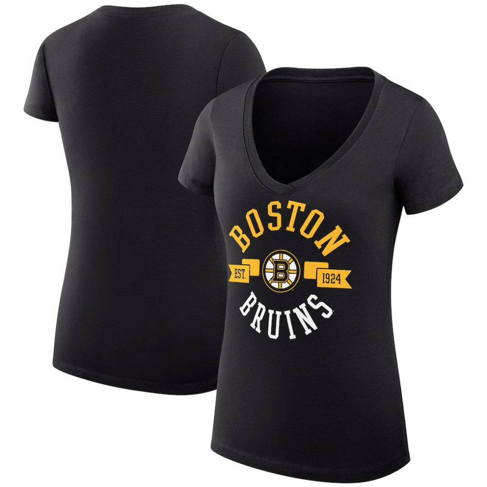 Boston Bruins G-III 4Her by Carl Banks Women's Super-Slim Fit Lightweight City Graphic V-Neck T-Shirt Black