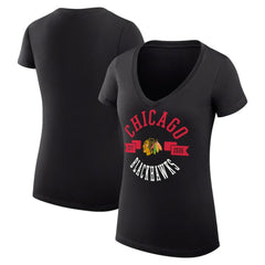 Chicago Blackhawks G-III 4Her by Carl Banks Women's Super-Slim Fit Lightweight City Graphic V-Neck T-Shirt Black
