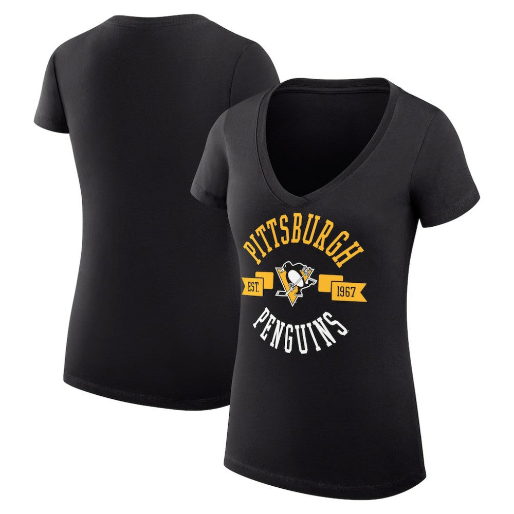 Pittsburgh Penguins G-III 4Her by Carl Banks Women's Super-Slim Fit Lightweight City Graphic V-Neck T-Shirt Black