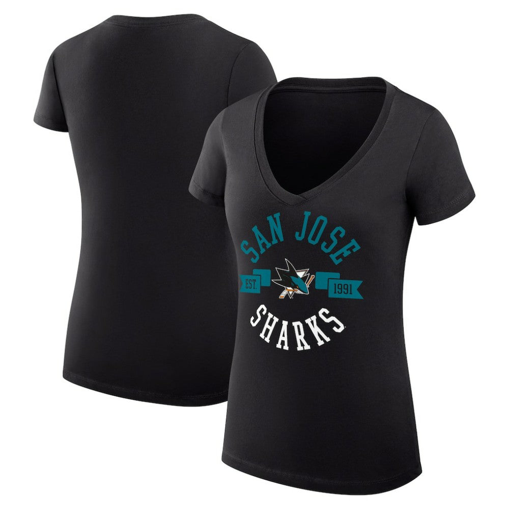 San Jose Sharks G-III 4Her by Carl Banks Women's Super-Slim Fit Lightweight City Graphic V-Neck T-Shirt Black