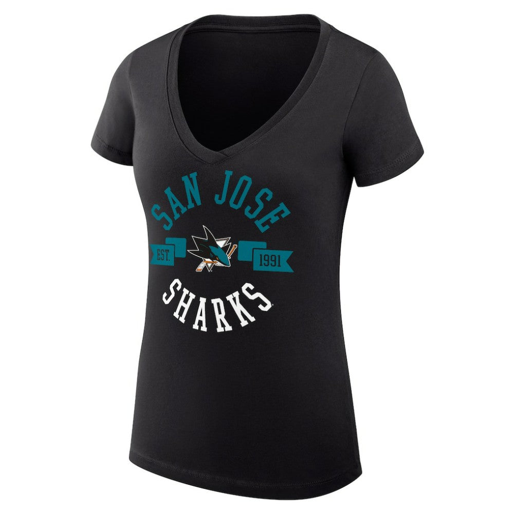San Jose Sharks G-III 4Her by Carl Banks Women's Super-Slim Fit Lightweight City Graphic V-Neck T-Shirt Black