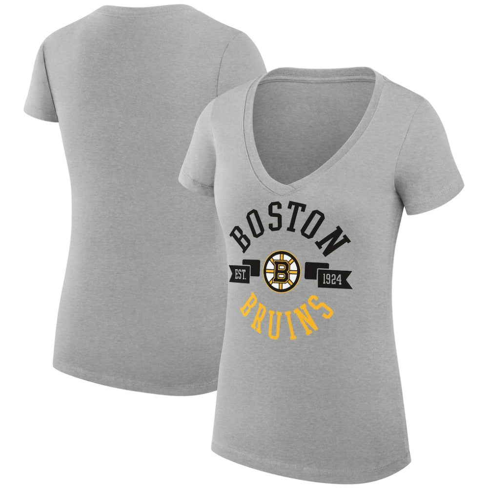 Boston Bruins G-III 4Her by Carl Banks Women's Super-Slim Fit Lightweight City Graphic V-Neck T-Shirt Heather Gray