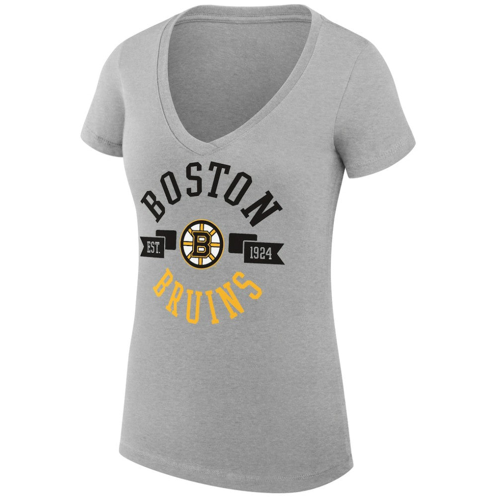 Boston Bruins G-III 4Her by Carl Banks Women's Super-Slim Fit Lightweight City Graphic V-Neck T-Shirt Heather Gray