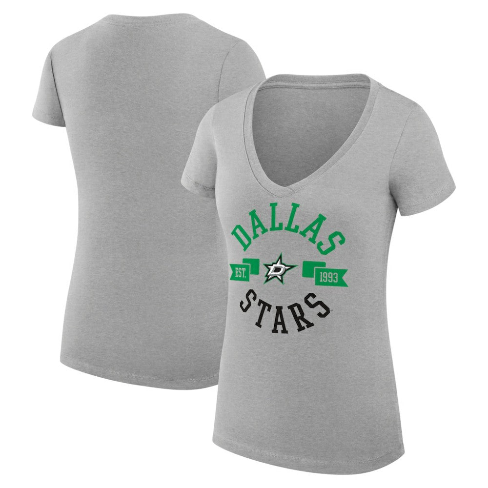 Dallas Stars G-III 4Her by Carl Banks Women's Super-Slim Fit Lightweight City Graphic V-Neck T-Shirt Heather Gray
