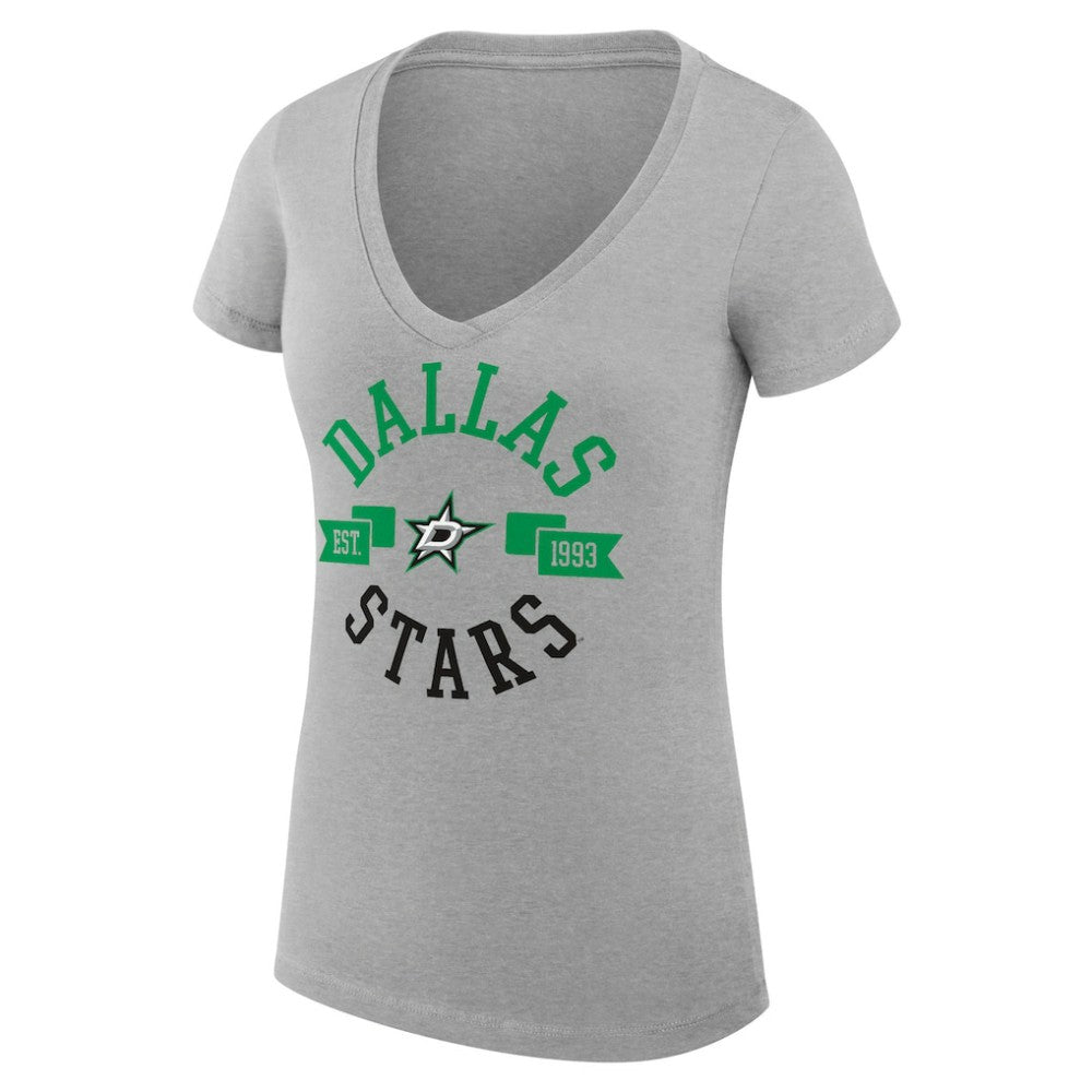 Dallas Stars G-III 4Her by Carl Banks Women's Super-Slim Fit Lightweight City Graphic V-Neck T-Shirt Heather Gray