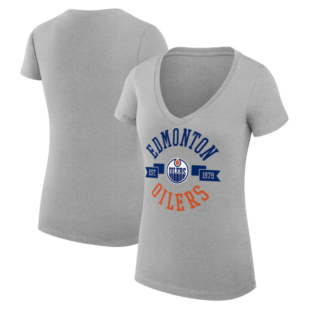 Edmonton Oilers G-III 4Her by Carl Banks Women's Super-Slim Fit Lightweight City Graphic V-Neck T-Shirt Heather Gray