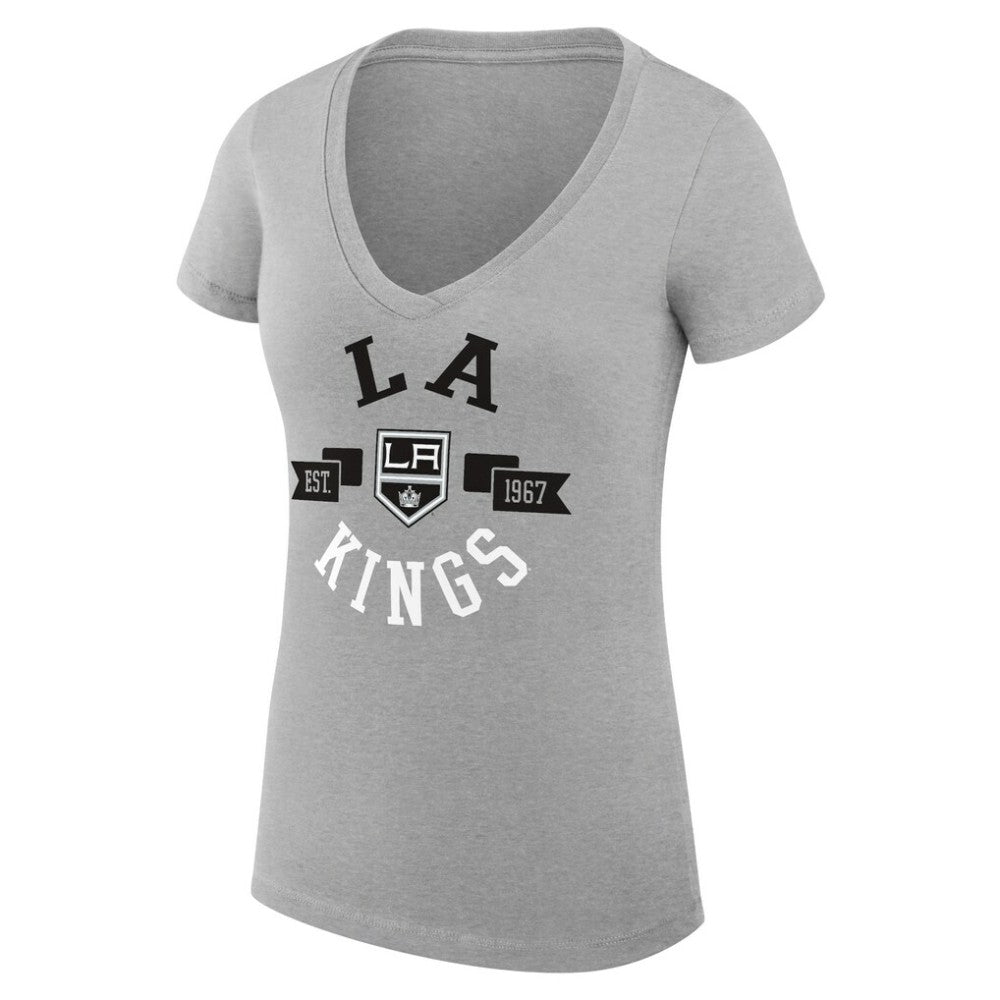 Los Angeles Kings G-III 4Her by Carl Banks Women's Super-Slim Fit Lightweight City Graphic V-Neck T-Shirt Heather Gray