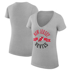 New Jersey Devils G-III 4Her by Carl Banks Women's Super-Slim Fit Lightweight City Graphic V-Neck T-Shirt Heather Gray