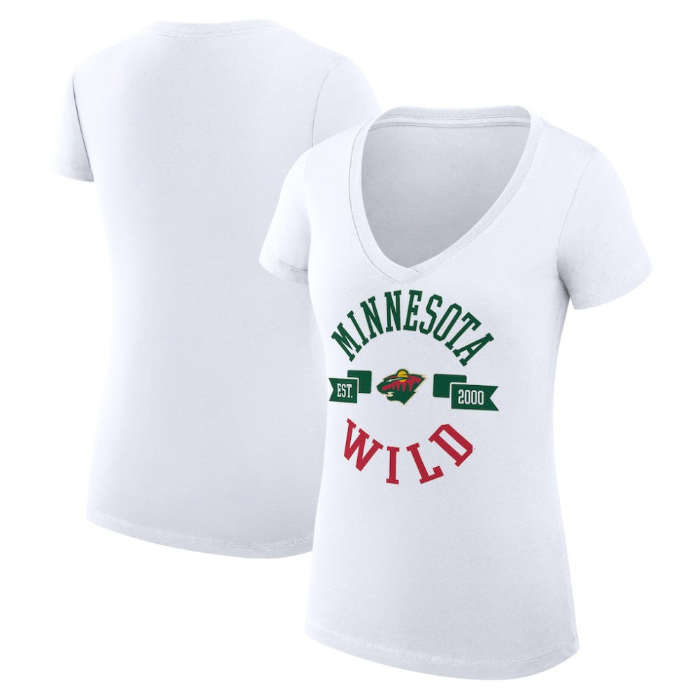 Minnesota Wild G-III 4Her by Carl Banks Women's Super-Slim Fit Lightweight City Graphic V-Neck T-Shirt White