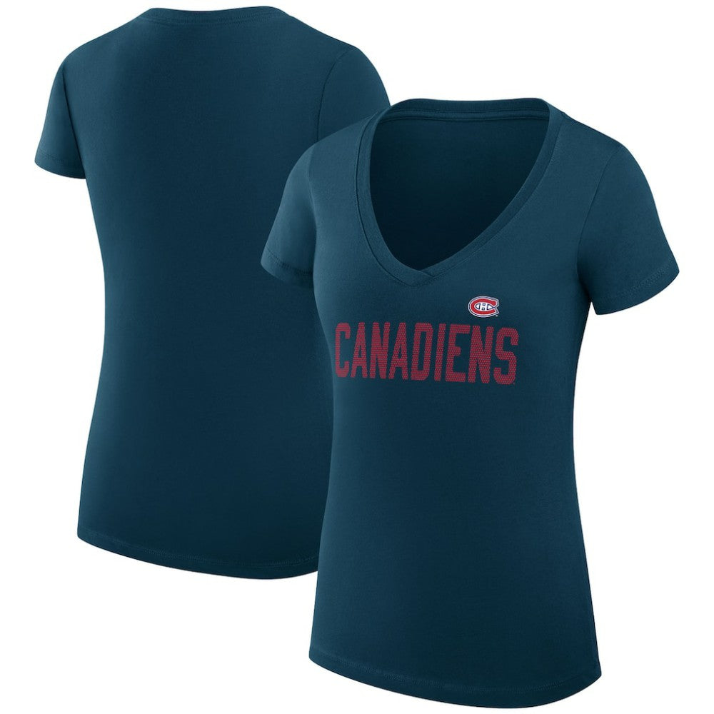 Montreal Canadiens G-III 4Her by Carl Banks Women's Super-Slim Fit Lightweight Dot Print Team V-Neck T-Shirt Navy