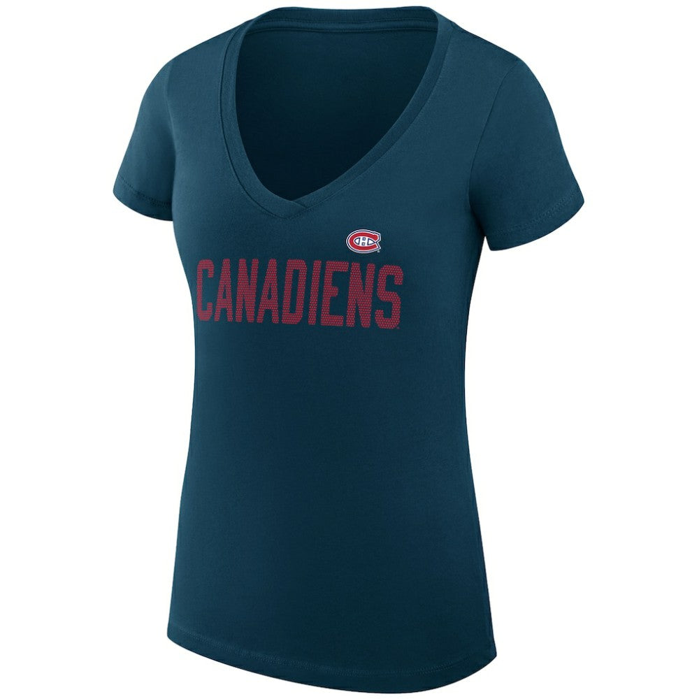 Montreal Canadiens G-III 4Her by Carl Banks Women's Super-Slim Fit Lightweight Dot Print Team V-Neck T-Shirt Navy