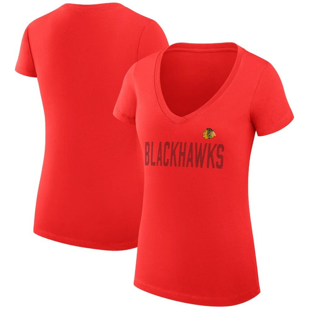 Chicago Blackhawks G-III 4Her by Carl Banks Women's Super-Slim Fit Lightweight Dot Print Team V-Neck T-Shirt Red