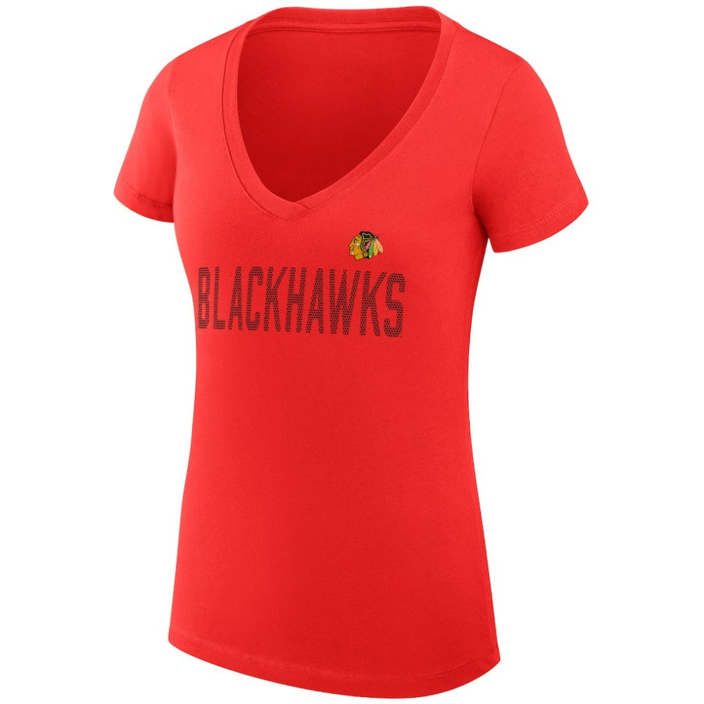 Chicago Blackhawks G-III 4Her by Carl Banks Women's Super-Slim Fit Lightweight Dot Print Team V-Neck T-Shirt Red