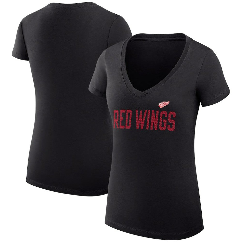 Detroit Red Wings G-III 4Her by Carl Banks Women's Super-Slim Fit Lightweight Dot Print Team V-Neck T-Shirt Black