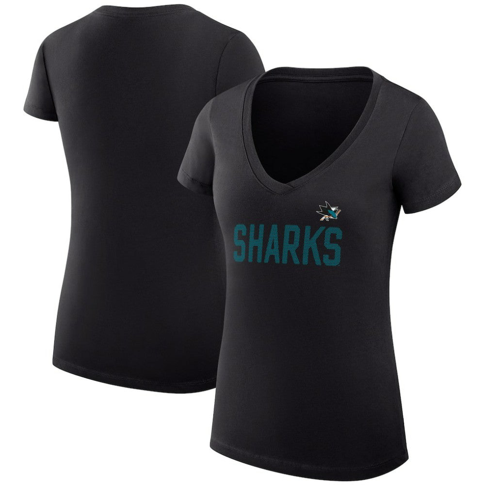San Jose Sharks G-III 4Her by Carl Banks Women's Super-Slim Fit Lightweight Dot Print Team V-Neck T-Shirt Black
