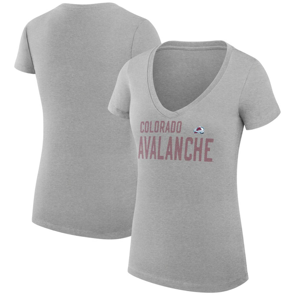 Colorado Avalanche G-III 4Her by Carl Banks Women's Super-Slim Fit Lightweight Dot Print Team V-Neck T-Shirt Heather Gray
