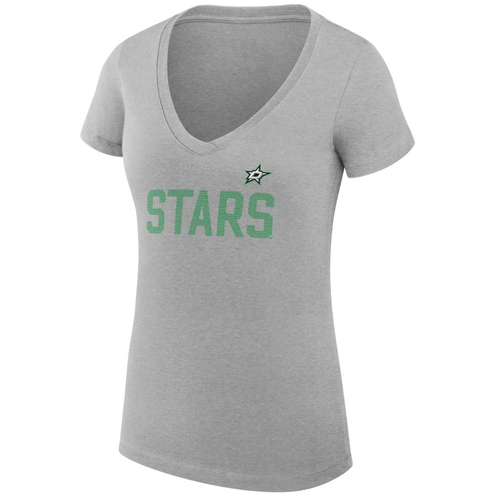 Dallas Stars G-III 4Her by Carl Banks Women's Super-Slim Fit Lightweight Dot Print Team V-Neck T-Shirt Heather Gray