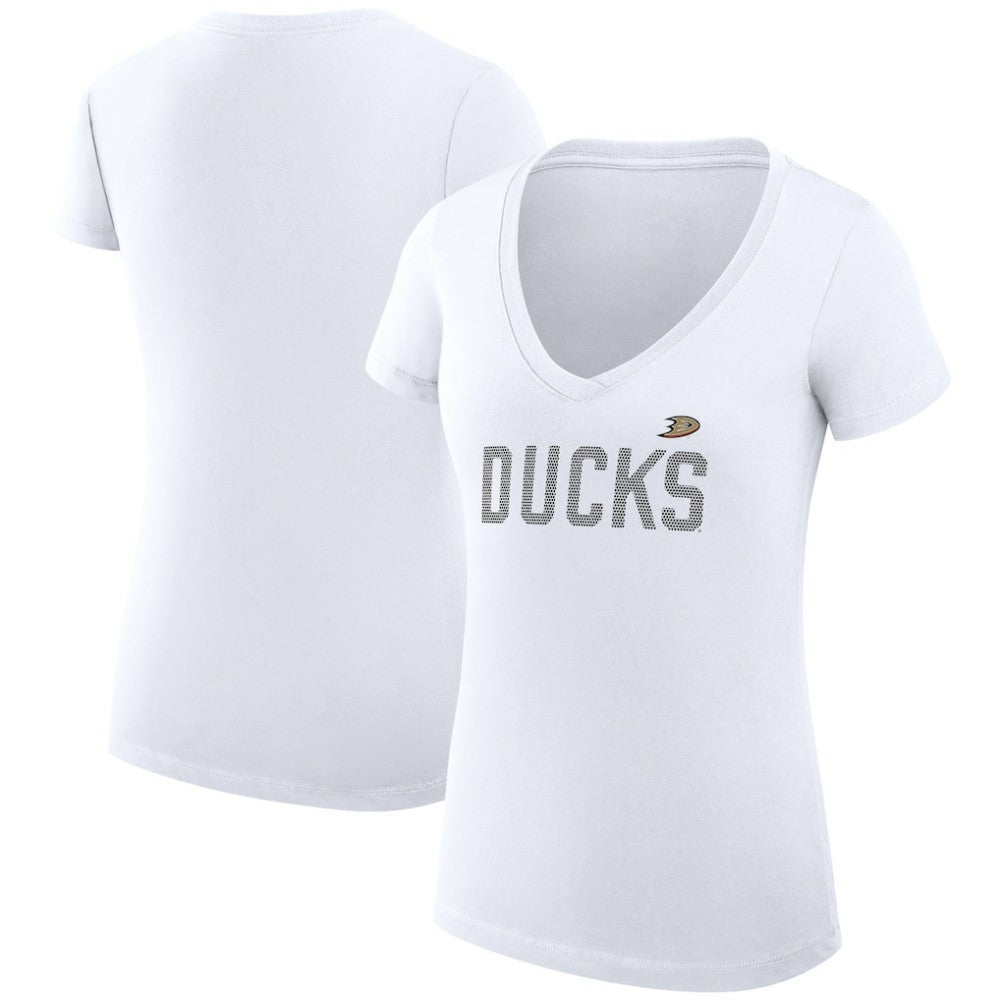 Anaheim Ducks G-III 4Her by Carl Banks Women's Super-Slim Fit Lightweight Dot Print Team V-Neck T-Shirt White