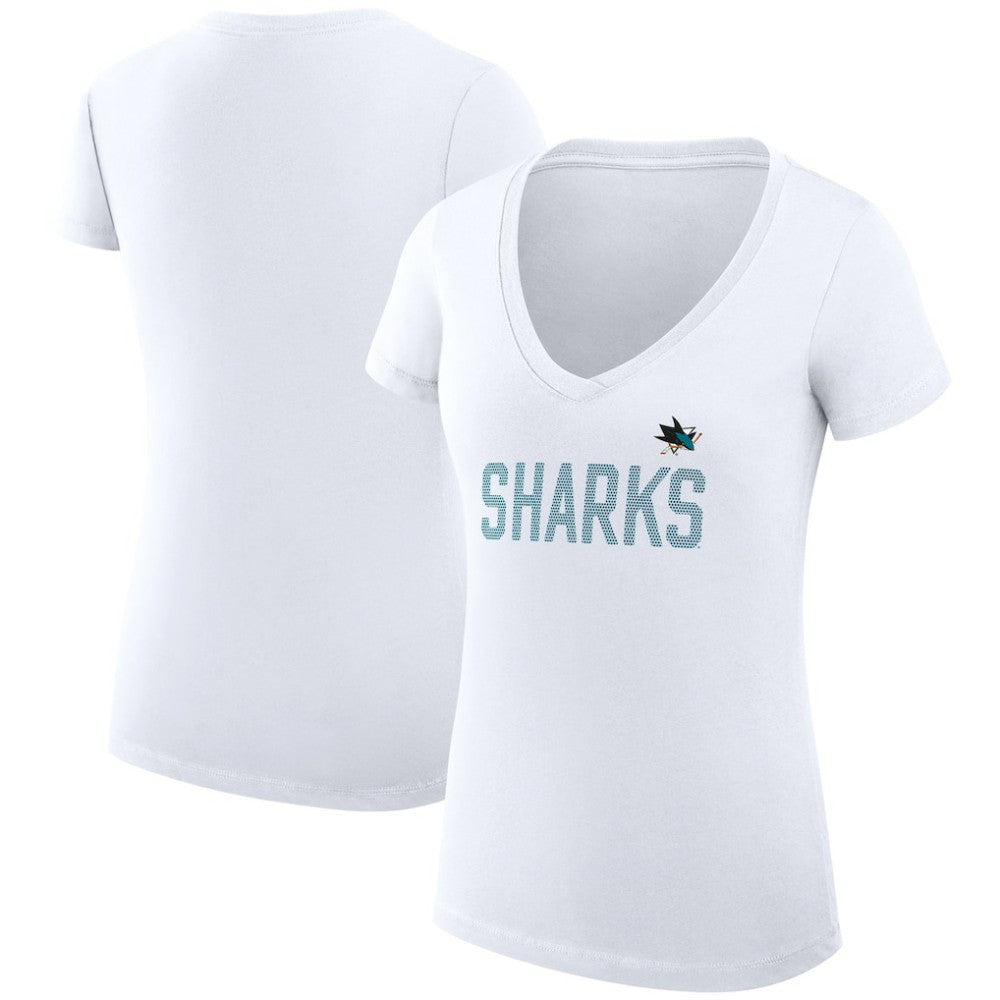 San Jose Sharks G-III 4Her by Carl Banks Women's Super-Slim Fit Lightweight Dot Print Team V-Neck T-Shirt White