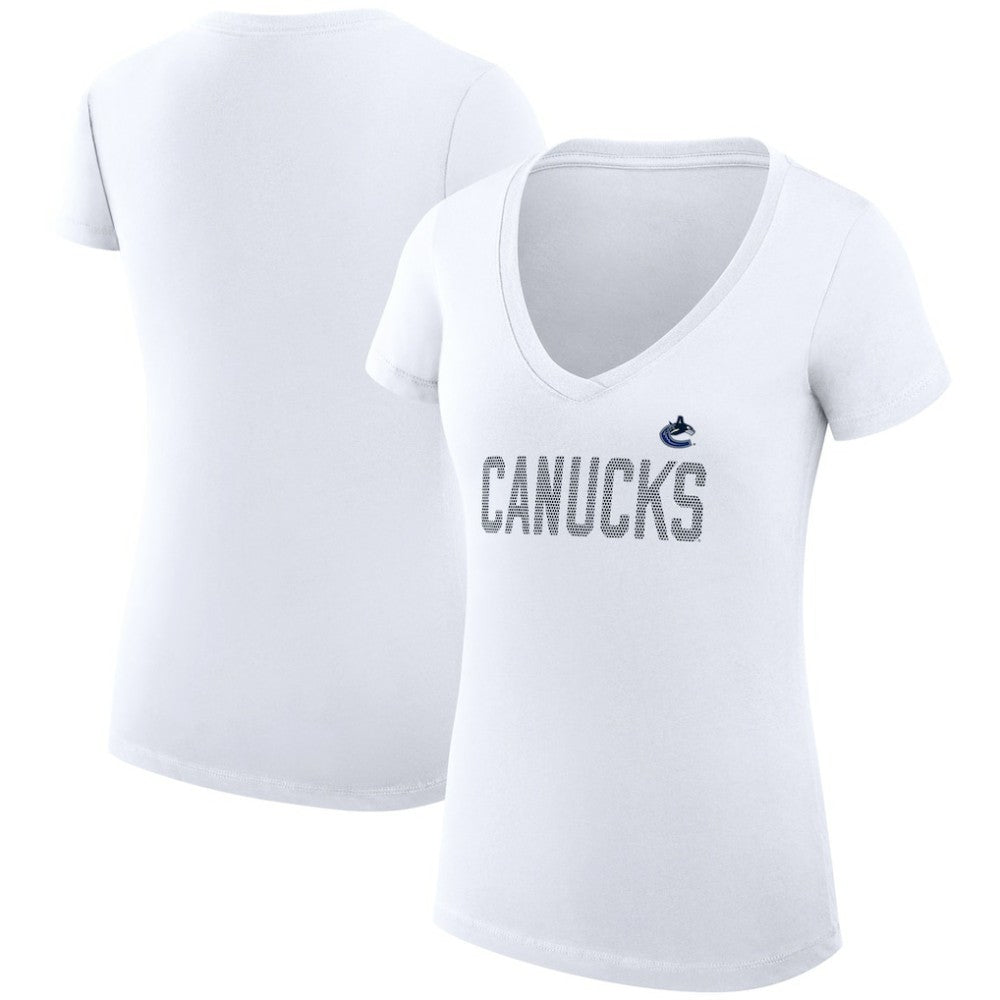 Vancouver Canucks G-III 4Her by Carl Banks Women's Super-Slim Fit Lightweight Dot Print Team V-Neck T-Shirt White