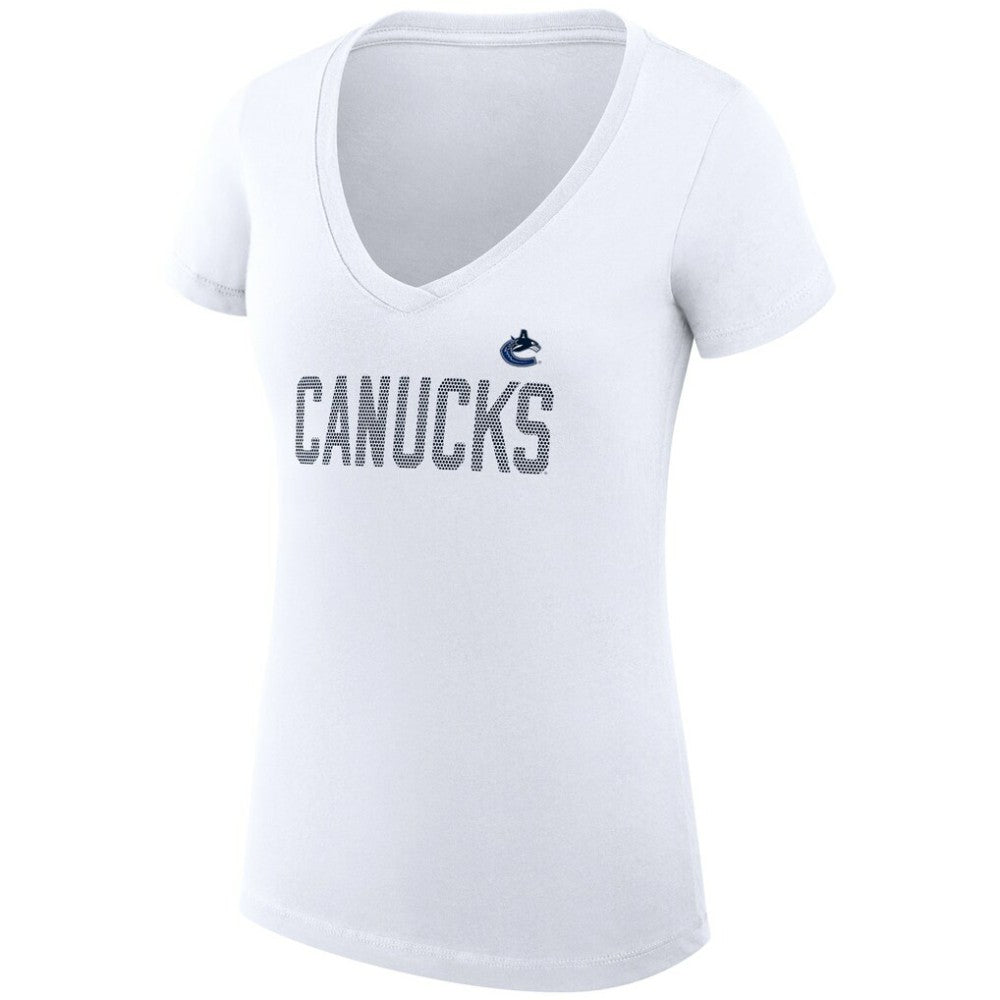 Vancouver Canucks G-III 4Her by Carl Banks Women's Super-Slim Fit Lightweight Dot Print Team V-Neck T-Shirt White