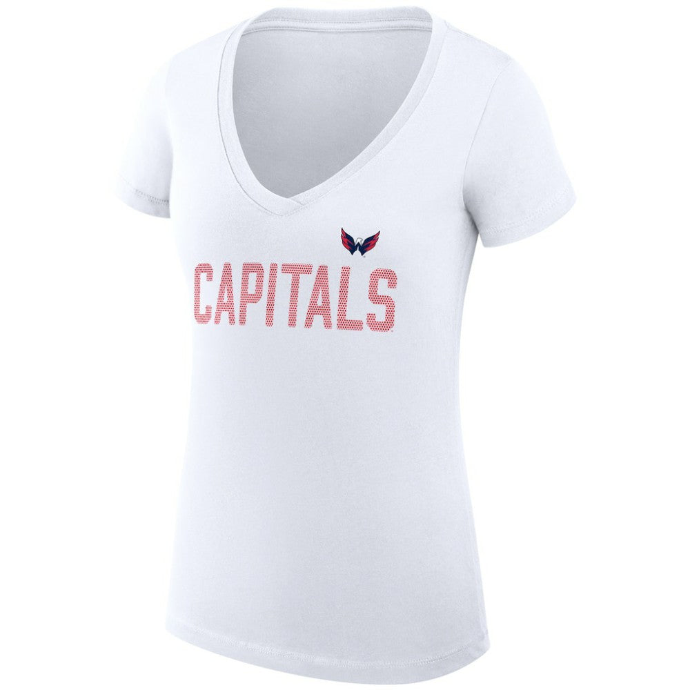 Washington Capitals G-III 4Her by Carl Banks Women's Super-Slim Fit Lightweight Dot Print Team V-Neck T-Shirt White
