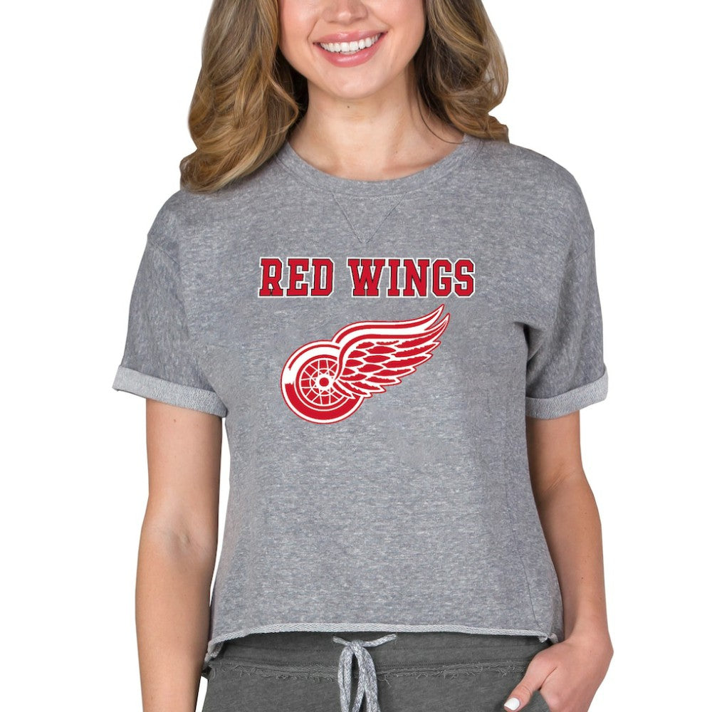 Detroit Red Wings Concepts Sport Women's Tri-Blend Mainstream Terry Short Sleeve Sweatshirt Top Heather Gray