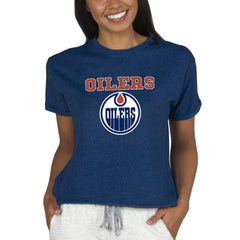 Edmonton Oilers Concepts Sport Women's Tri-Blend Mainstream Terry Short Sleeve Sweatshirt Top Navy