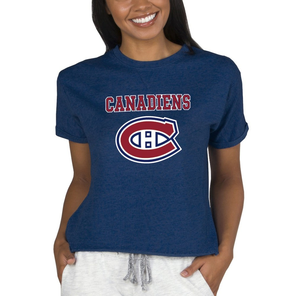 Montreal Canadiens Concepts Sport Women's Tri-Blend Mainstream Terry Short Sleeve Sweatshirt Top Navy