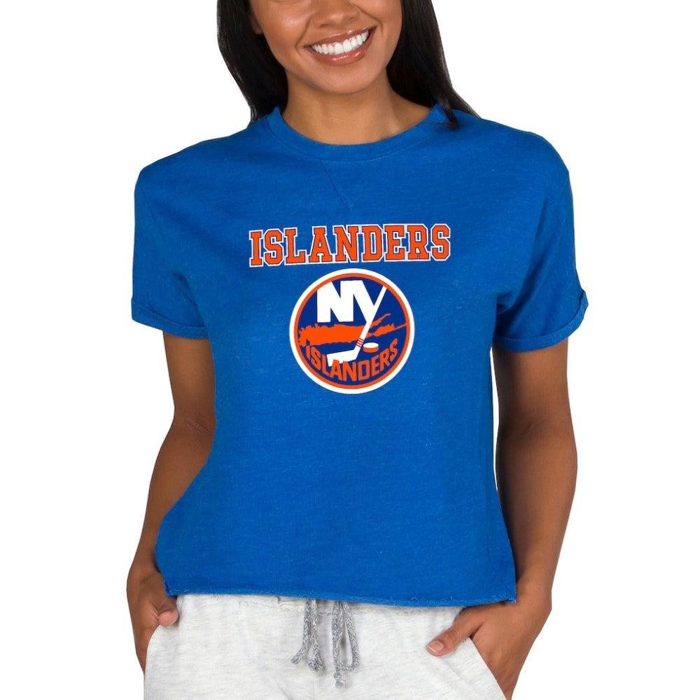New York Islanders Concepts Sport Women's Tri-Blend Mainstream Terry Short Sleeve Sweatshirt Top Royal