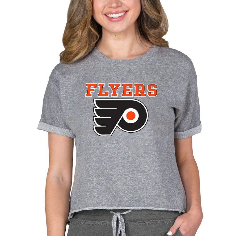 Philadelphia Flyers Concepts Sport Women's Tri-Blend Mainstream Terry Short Sleeve Sweatshirt Top Heather Gray