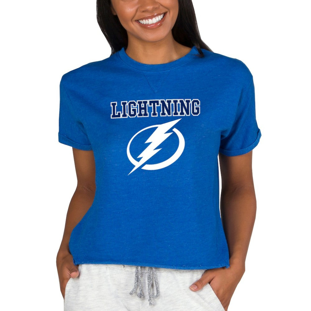 Tampa Bay Lightning Concepts Sport Women's Tri-Blend Mainstream Terry Short Sleeve Sweatshirt Top Royal