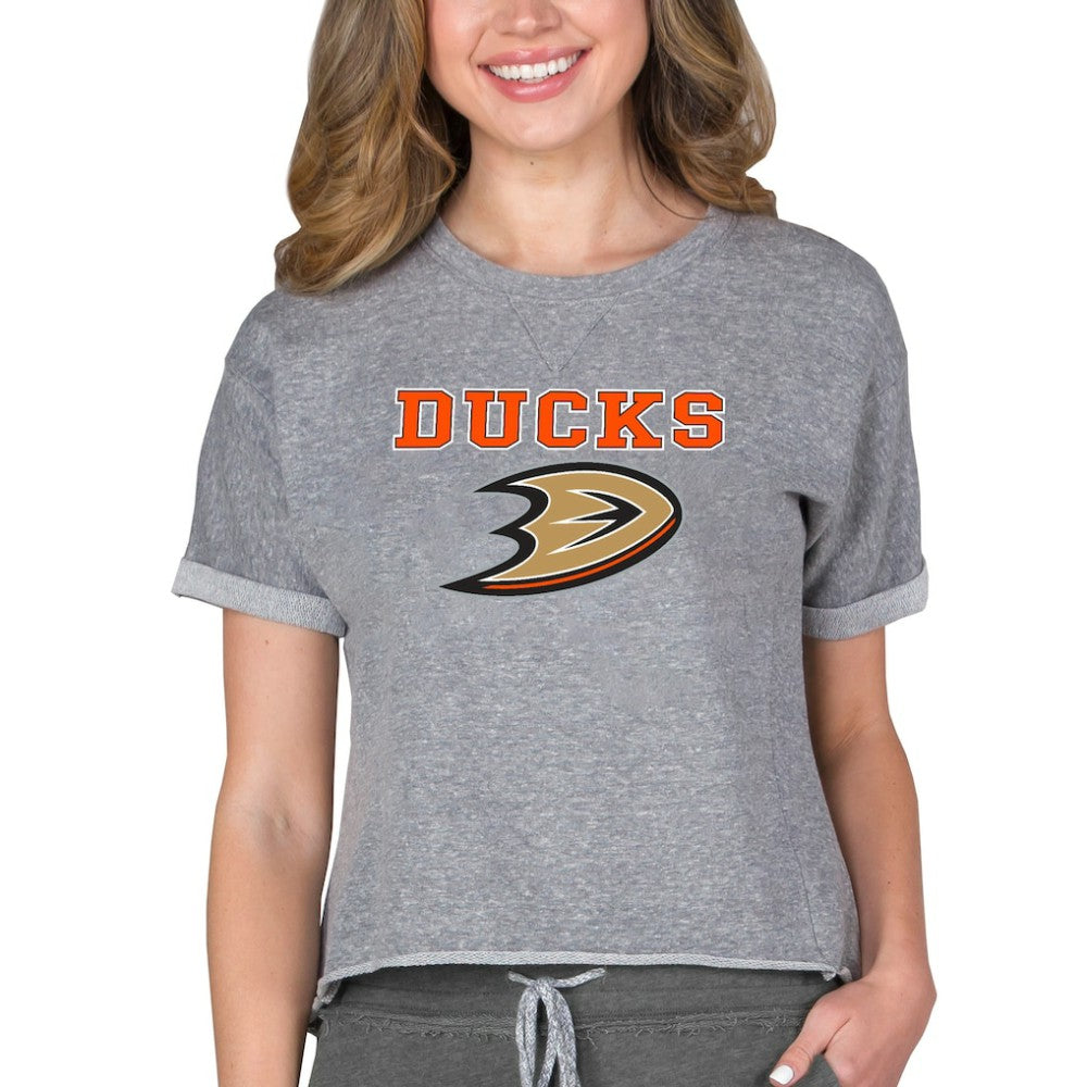 Anaheim Ducks Concepts Sport Women's Tri-Blend Mainstream Terry Short Sleeve Sweatshirt Top Heather Gray