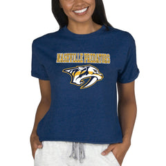Nashville Predators Concepts Sport Women's Tri-Blend Mainstream Terry Short Sleeve Sweatshirt Top Navy