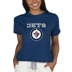 Winnipeg Jets Concepts Sport Women's Tri-Blend Mainstream Terry Short Sleeve Sweatshirt Top Navy