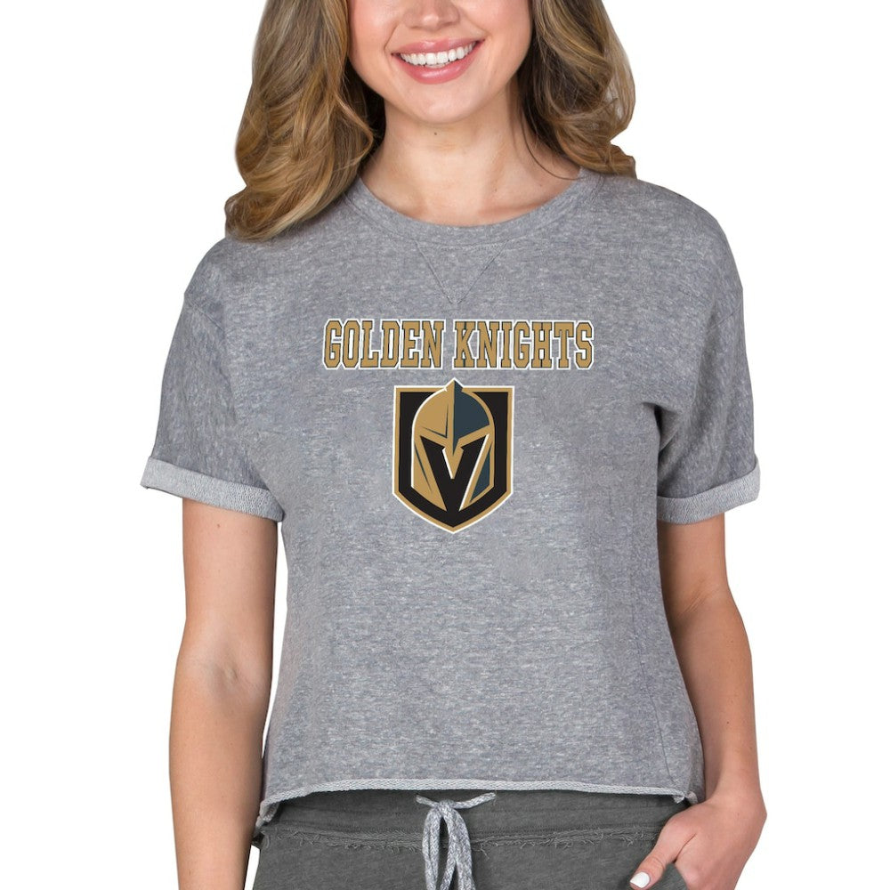 Vegas Golden Knights Concepts Sport Women's Tri-Blend Mainstream Terry Short Sleeve Sweatshirt Top Heather Gray