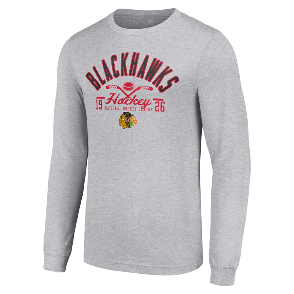Chicago Blackhawks Starter Puck Long Sleeve T-Shirt Heather Gray