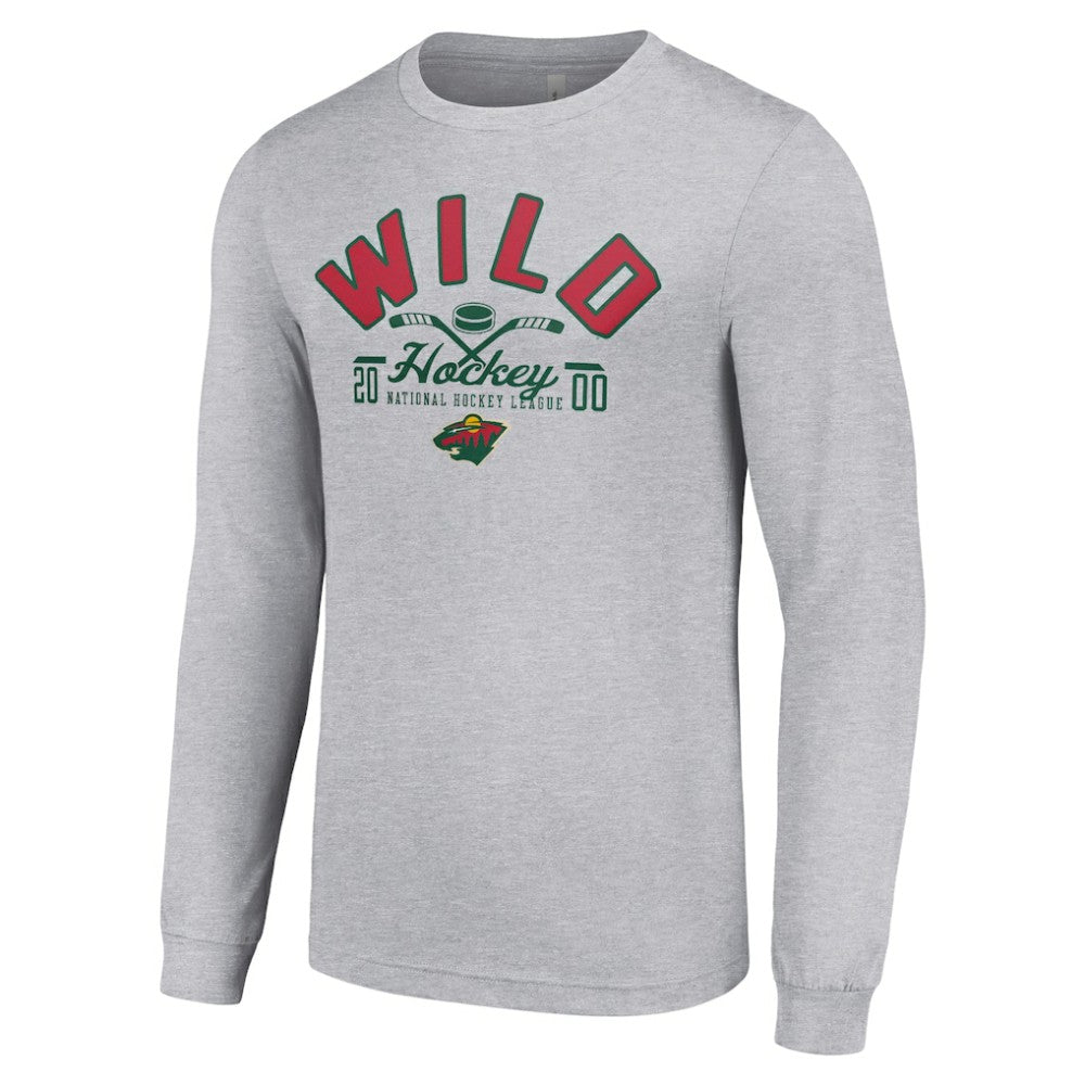 Minnesota Wild Starter Puck Long Sleeve T-Shirt Heather Gray