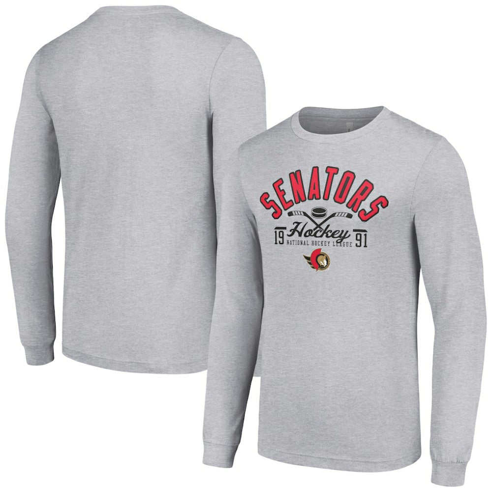 Ottawa Senators Starter Puck Long Sleeve T-Shirt Heather Gray