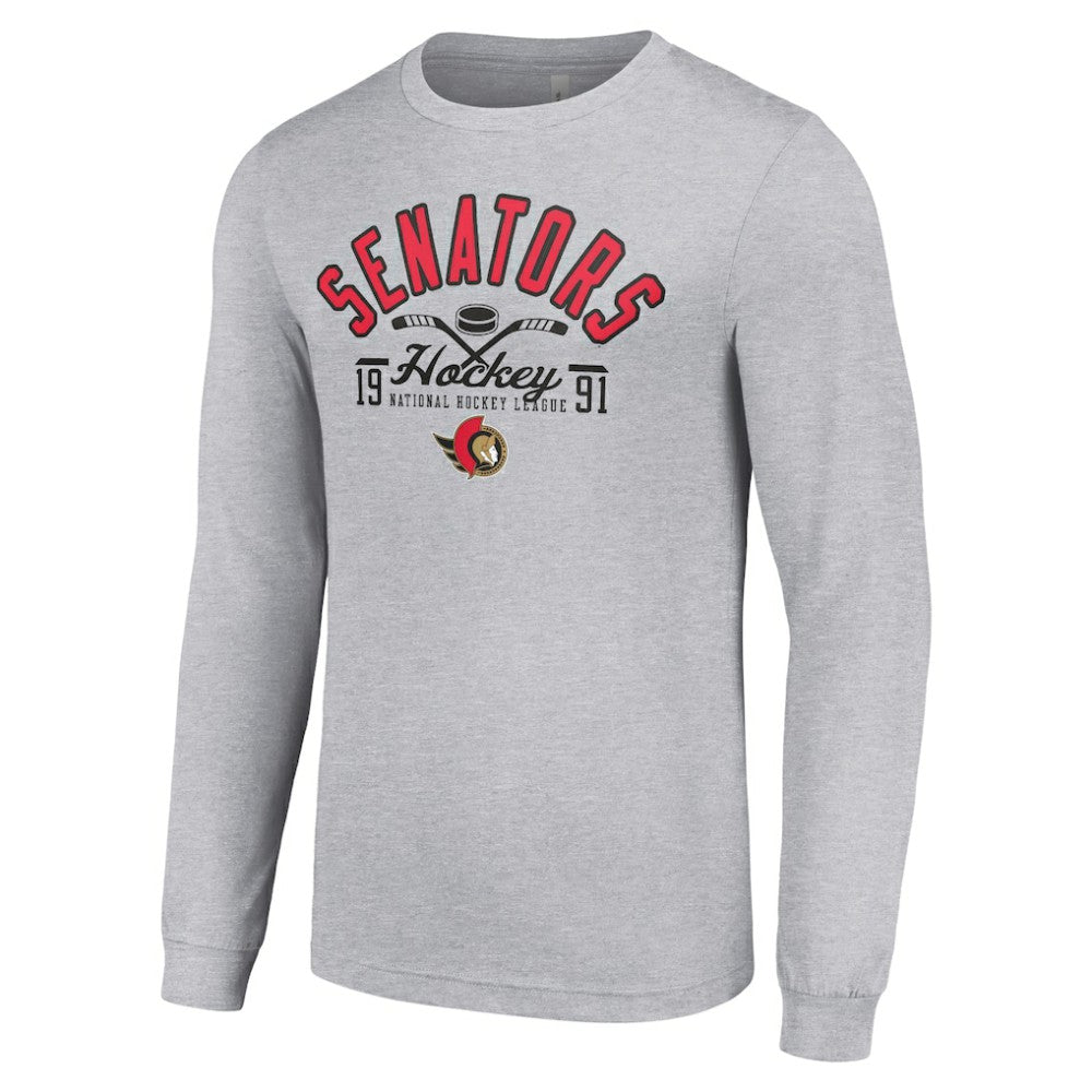 Ottawa Senators Starter Puck Long Sleeve T-Shirt Heather Gray