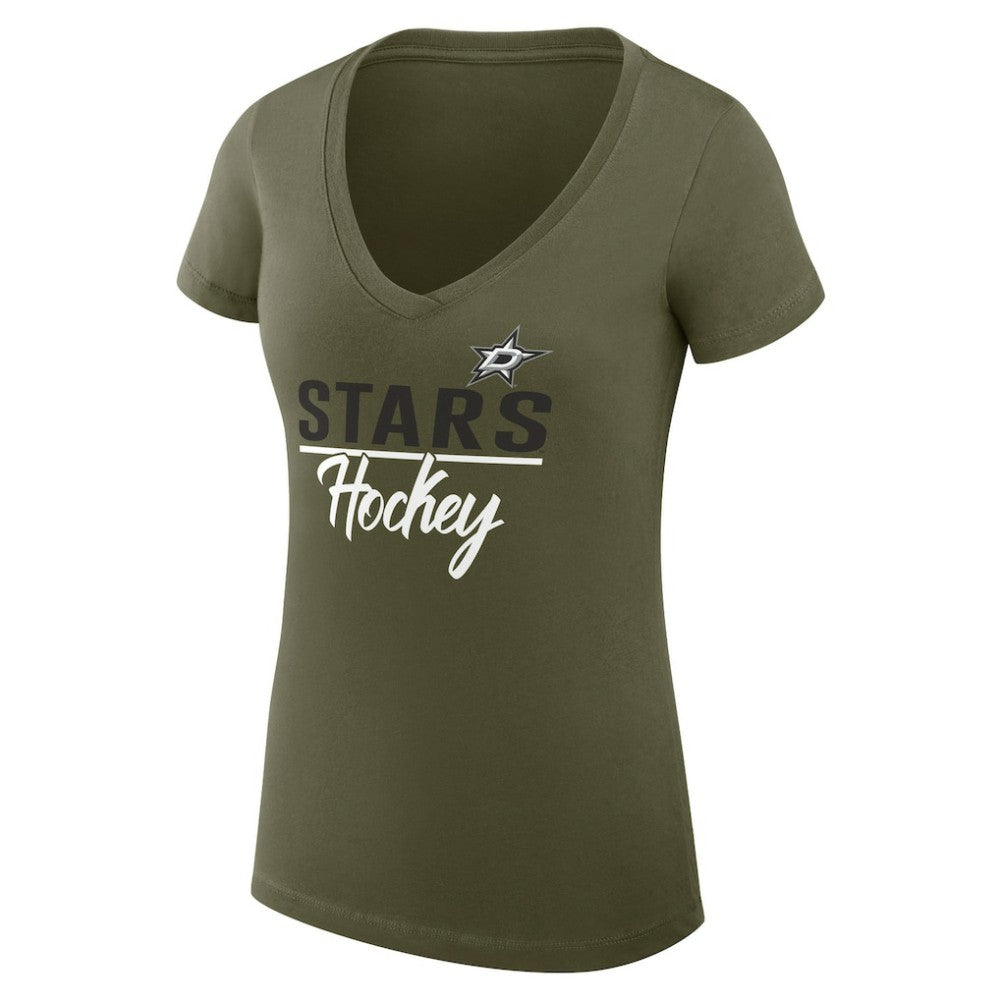 Dallas Stars G-III 4Her by Carl Banks Women's Super-Slim Fit Lightweight Team Sport V-Neck T-Shirt Olive