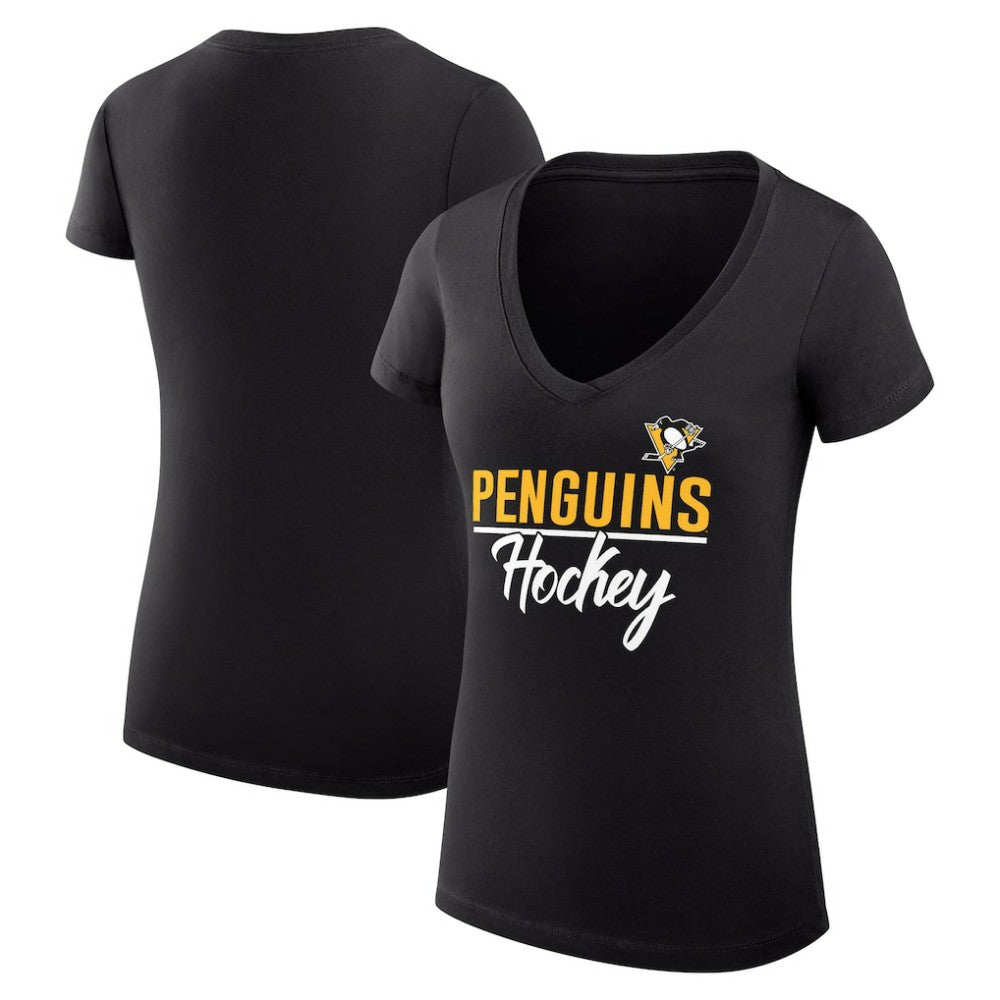 Pittsburgh Penguins G-III 4Her by Carl Banks Women's Super-Slim Fit Lightweight Graphic V-Neck T-Shirt Black