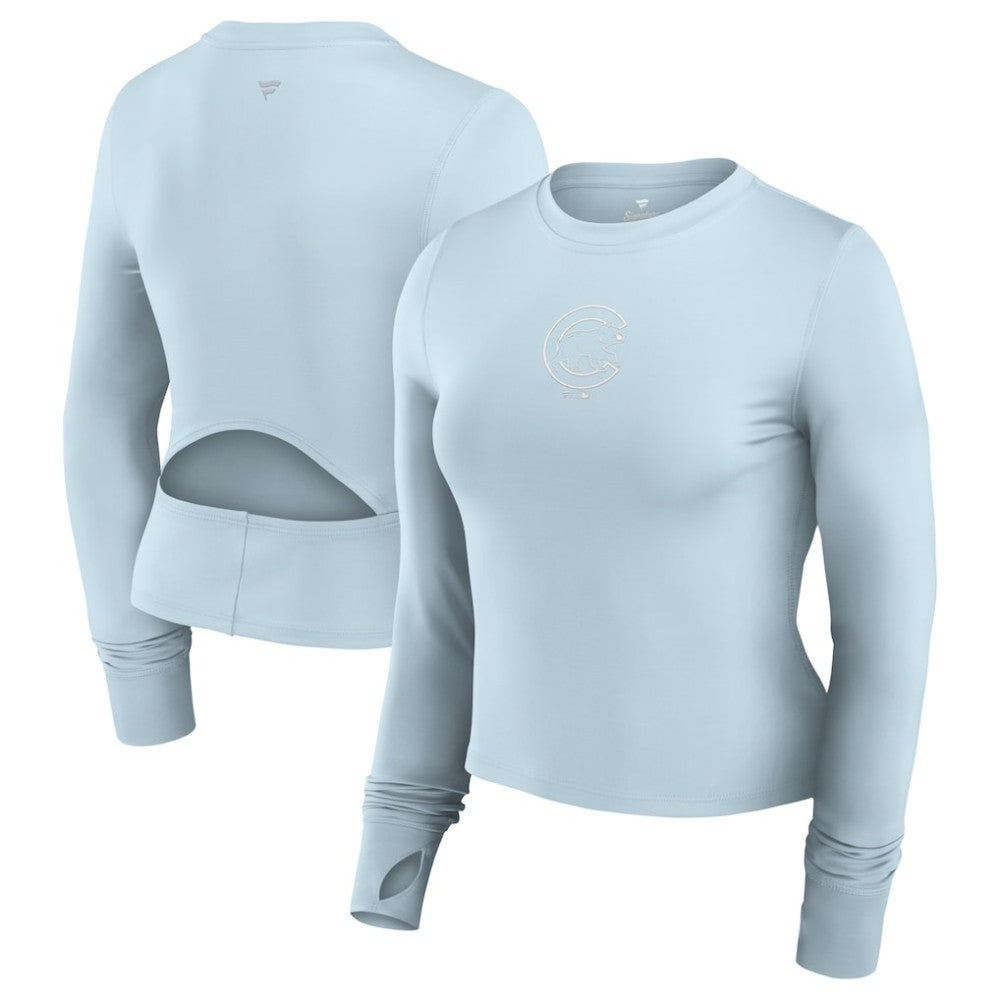 Chicago Cubs Women's Studio Fitted Long Sleeve Gym Top  - Light Blue