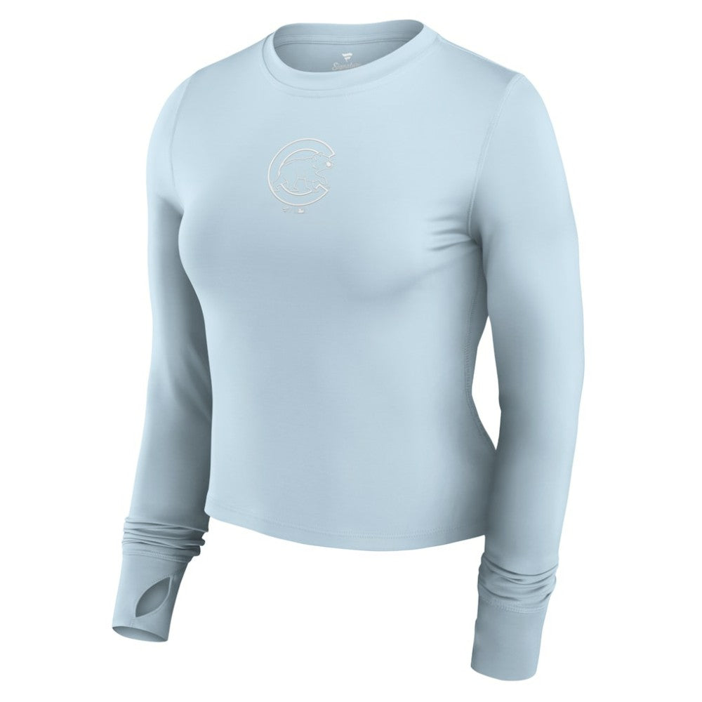 Chicago Cubs Women's Studio Fitted Long Sleeve Gym Top  - Light Blue