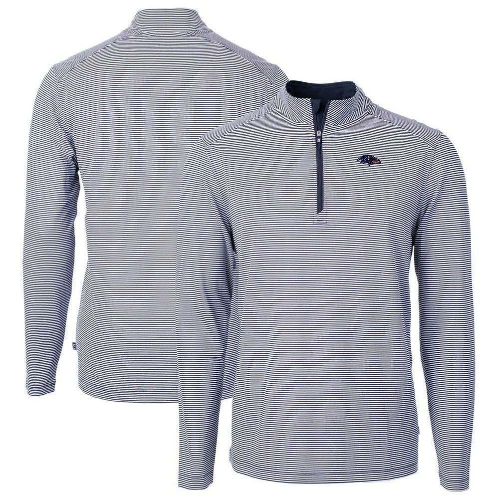 Baltimore Ravens Cutter & Buck Virtue Eco Pique Micro Stripe Recycled Quarter-Zip Pullover Top - Navy/White cheap