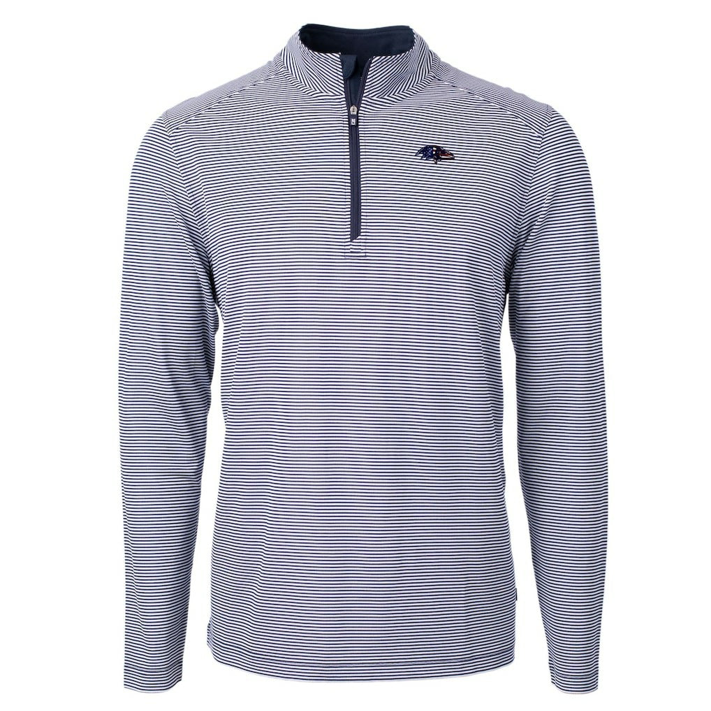 Baltimore Ravens Cutter & Buck Virtue Eco Pique Micro Stripe Recycled Quarter-Zip Pullover Top - Navy/White cheap