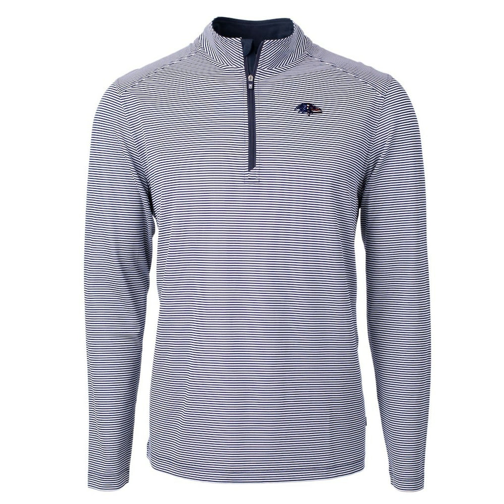 Baltimore Ravens Cutter & Buck Virtue Eco Pique Micro Stripe Recycled Quarter-Zip Pullover Top - Navy/White cheap