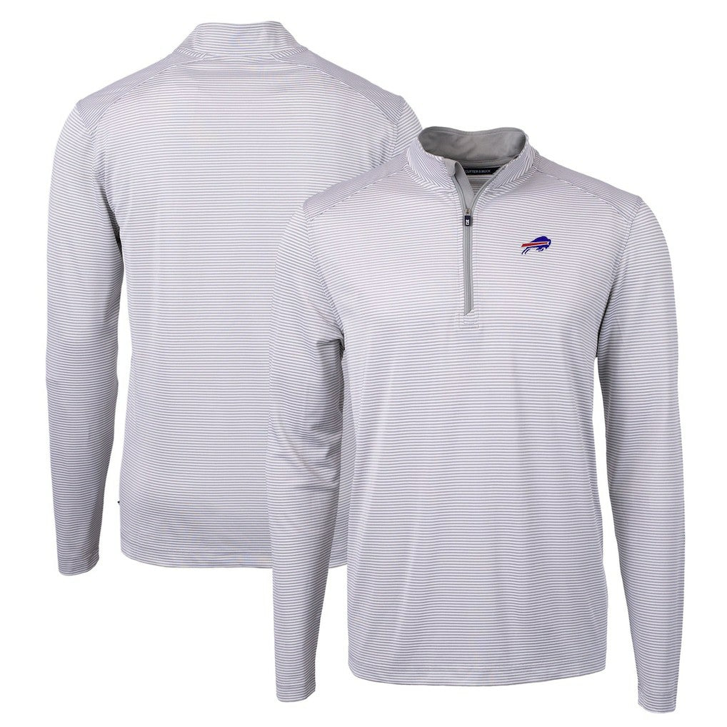 Buffalo Bills Cutter & Buck Virtue Eco Pique Micro Stripe Recycled Quarter-Zip Pullover Top - Gray/White discount