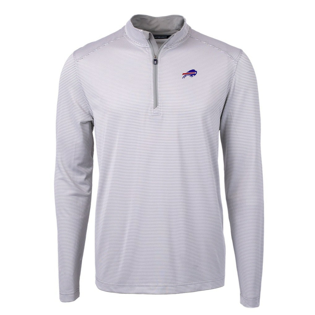 Buffalo Bills Cutter & Buck Virtue Eco Pique Micro Stripe Recycled Quarter-Zip Pullover Top - Gray/White discount